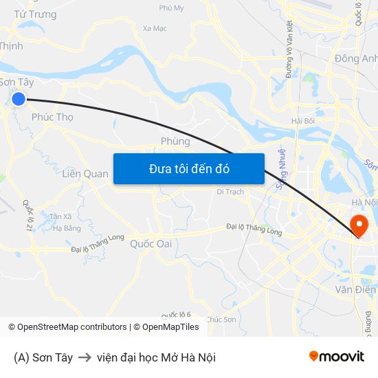 (A) Sơn Tây to viện đại học Mở Hà Nội map