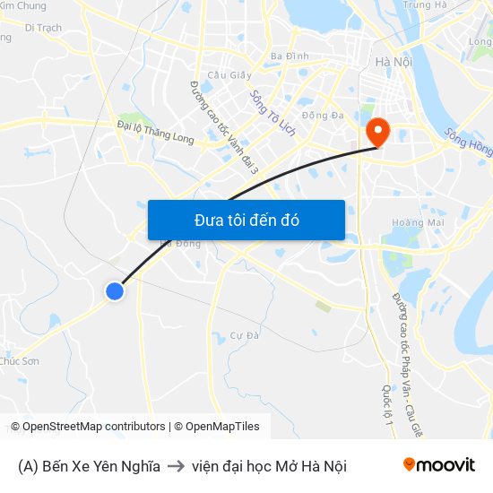 (A) Bến Xe Yên Nghĩa to viện đại học Mở Hà Nội map