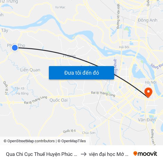 Qua Chi Cục Thuế Huyện Phúc Thọ 20m to viện đại học Mở Hà Nội map