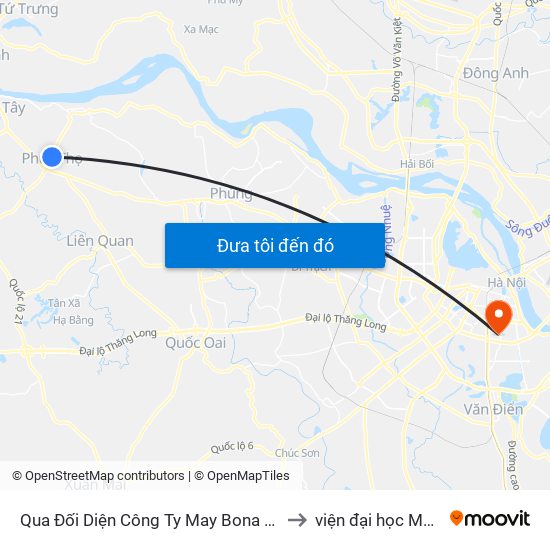 Qua Đối Diện Công Ty May Bona Việt Nam 15m to viện đại học Mở Hà Nội map