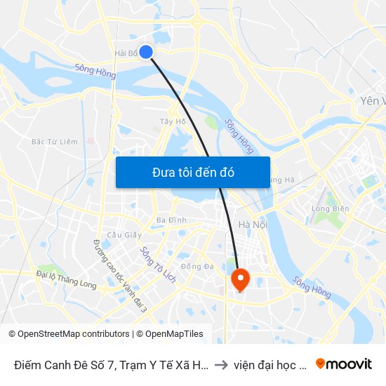 Điếm Canh Đê Số 7, Trạm Y Tế Xã Hải Bối-Đê Tả Sông Hồng to viện đại học Mở Hà Nội map