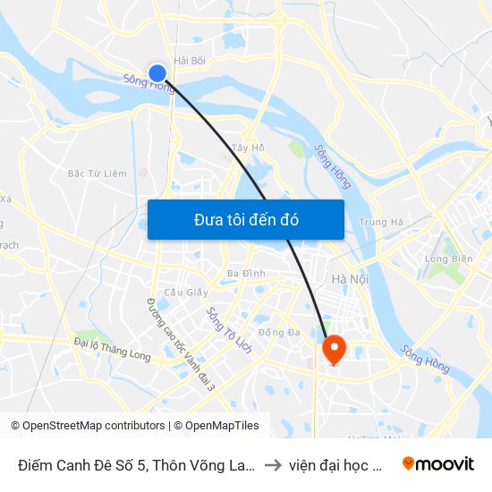 Điếm Canh Đê Số 5, Thôn Võng La-Đê Tả Sông Hồng to viện đại học Mở Hà Nội map