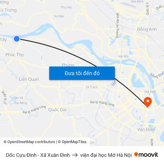 Dốc Cựu Đình - Xã Xuân Đình to viện đại học Mở Hà Nội map