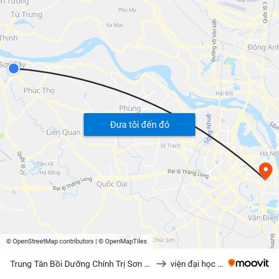 Trung Tân Bồi Dưỡng Chính Trị Sơn Tây - Đường Trưng Vương to viện đại học Mở Hà Nội map