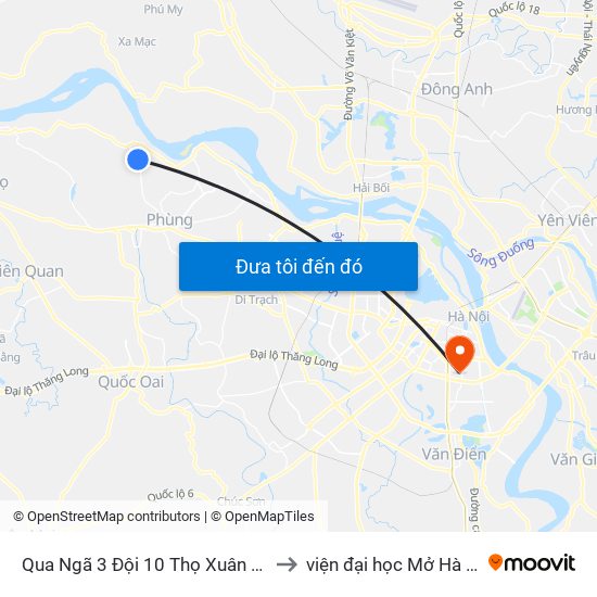 Qua Ngã 3 Đội 10 Thọ Xuân 50m to viện đại học Mở Hà Nội map