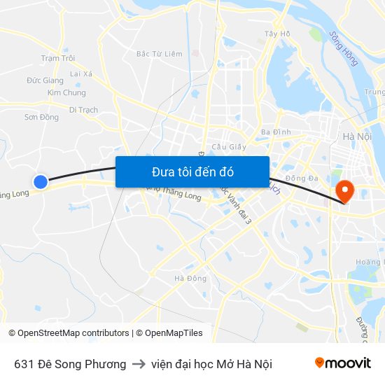 631 Đê Song Phương to viện đại học Mở Hà Nội map