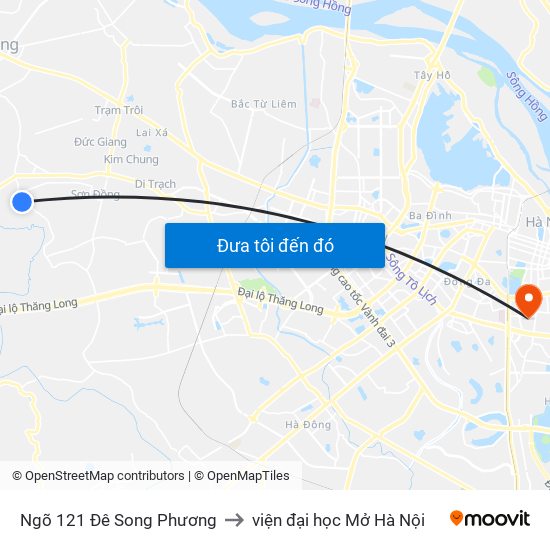 Ngõ 121 Đê Song Phương to viện đại học Mở Hà Nội map