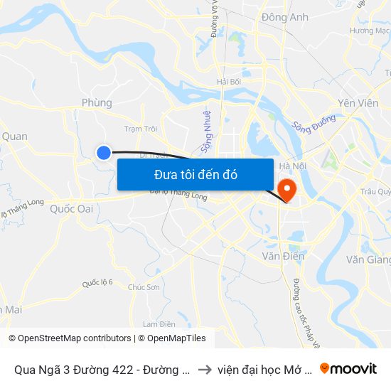 Qua Ngã 3 Đường 422 - Đường Cơ Đê 50m to viện đại học Mở Hà Nội map