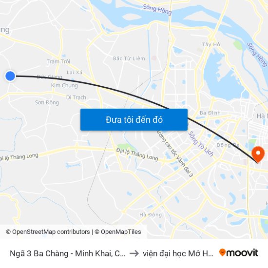 Ngã 3 Ba Chàng - Minh Khai, Cát Quế to viện đại học Mở Hà Nội map