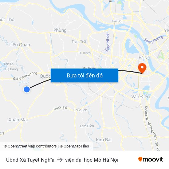 Ubnd Xã Tuyết Nghĩa to viện đại học Mở Hà Nội map