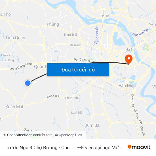 Trước Ngã 3 Chợ Bương - Cấn Hữu 30m to viện đại học Mở Hà Nội map