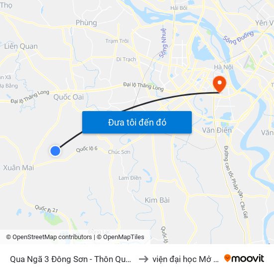 Qua Ngã 3 Đông Sơn - Thôn Quyết Thượng to viện đại học Mở Hà Nội map