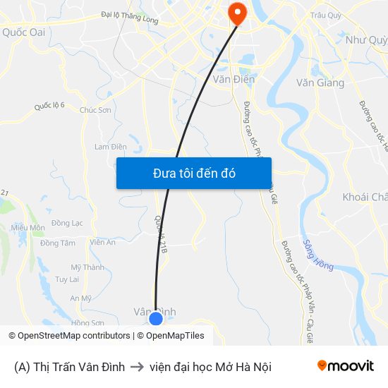 (A) Thị Trấn Vân Đình to viện đại học Mở Hà Nội map