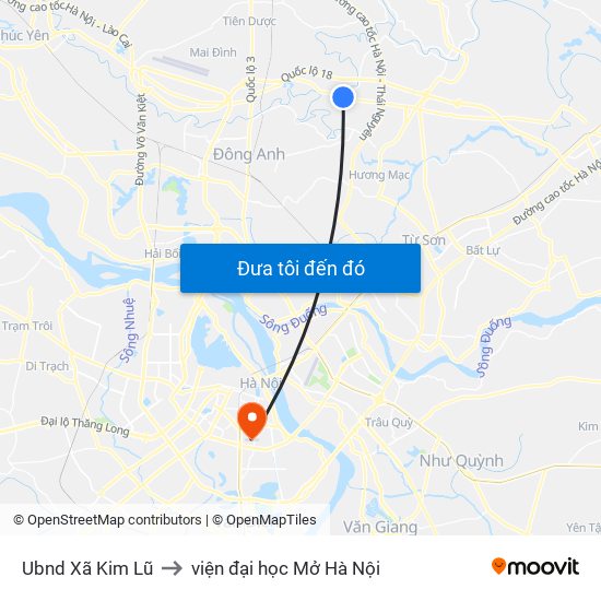 Ubnd Xã Kim Lũ to viện đại học Mở Hà Nội map