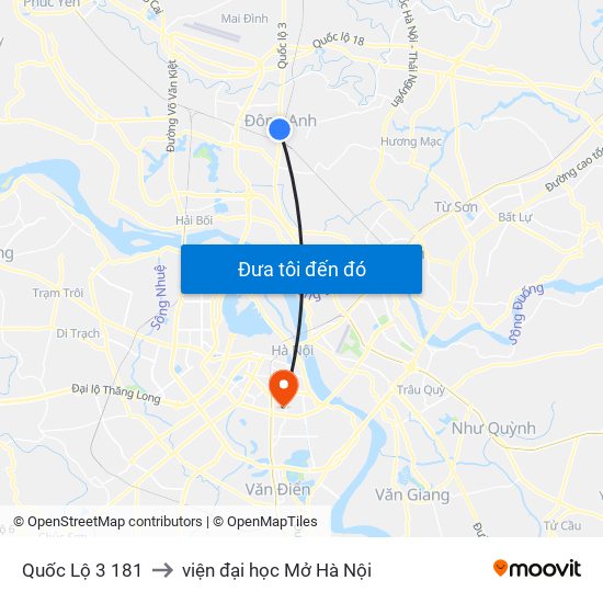 Quốc Lộ 3 181 to viện đại học Mở Hà Nội map