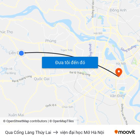 Qua Cổng Làng Thúy Lai to viện đại học Mở Hà Nội map