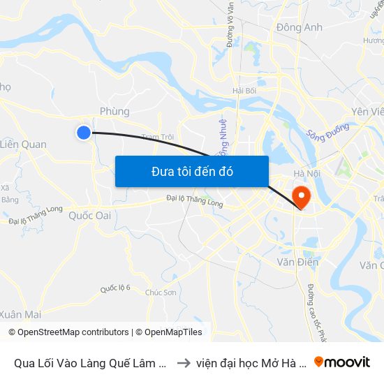 Qua Lối Vào Làng Quế Lâm 30m to viện đại học Mở Hà Nội map