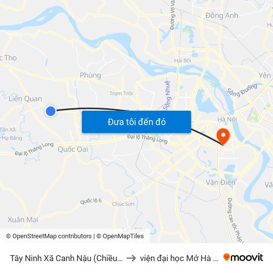 Tây Ninh Xã Canh Nậu (Chiều Về) to viện đại học Mở Hà Nội map