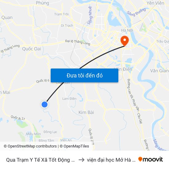 Qua Trạm Y Tế Xã Tốt Động 20m to viện đại học Mở Hà Nội map