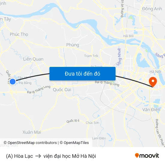 (A) Hòa Lạc to viện đại học Mở Hà Nội map