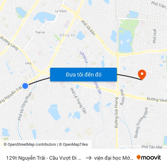 129t Nguyễn Trãi - Cầu Vượt Đi Bộ Royal City to viện đại học Mở Hà Nội map