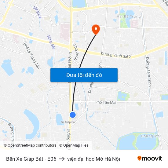 Bến Xe Giáp Bát - E06 to viện đại học Mở Hà Nội map