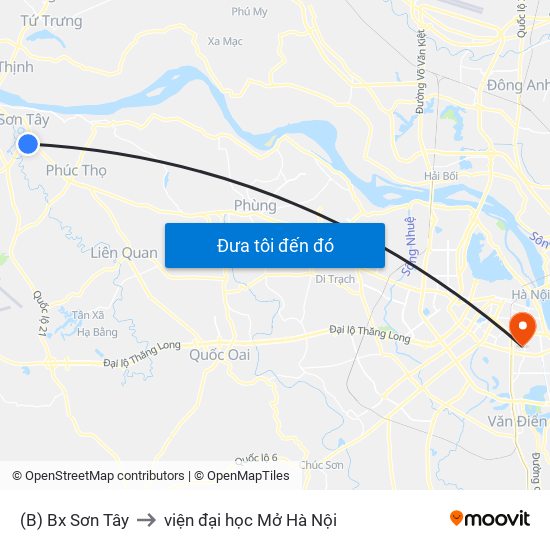 (B) Bx Sơn Tây to viện đại học Mở Hà Nội map