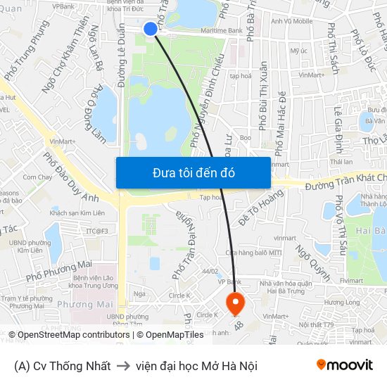 (A) Cv Thống Nhất to viện đại học Mở Hà Nội map