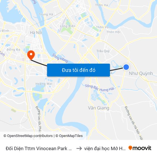 Đối Diện Tttm Vinocean Park Gia Lâm to viện đại học Mở Hà Nội map