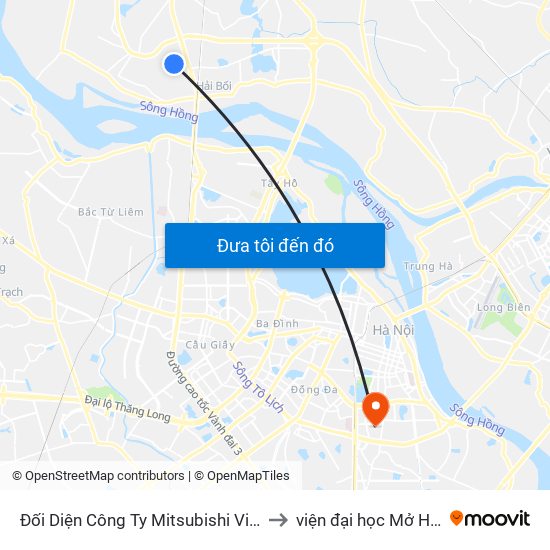 Đối Diện Công Ty Mitsubishi Việt Nam to viện đại học Mở Hà Nội map