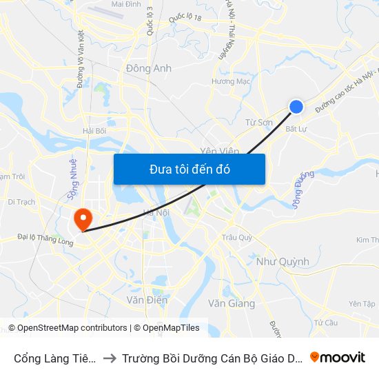 Cổng Làng Tiêu Sơn to Trường Bồi Dưỡng Cán Bộ Giáo Dục Hà Nội map