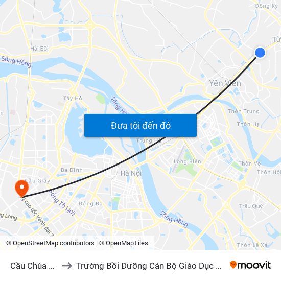 Cầu Chùa Dận to Trường Bồi Dưỡng Cán Bộ Giáo Dục Hà Nội map