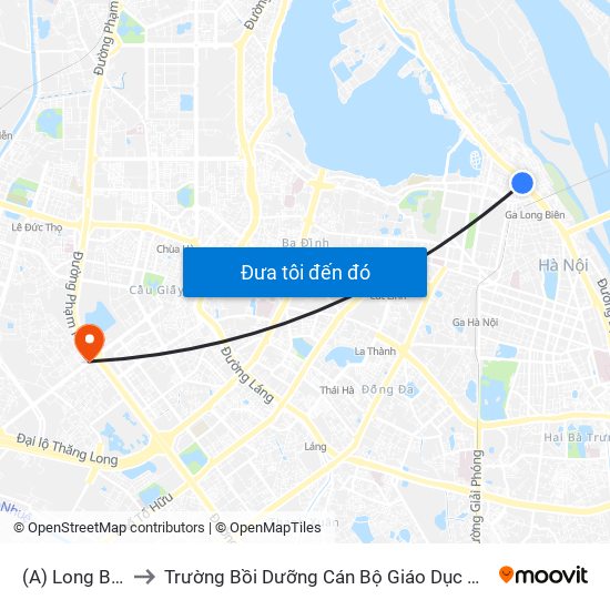 (A) Long Biên to Trường Bồi Dưỡng Cán Bộ Giáo Dục Hà Nội map