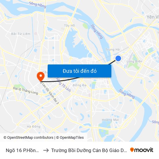 Ngõ 16 P.Hồng Tiến to Trường Bồi Dưỡng Cán Bộ Giáo Dục Hà Nội map