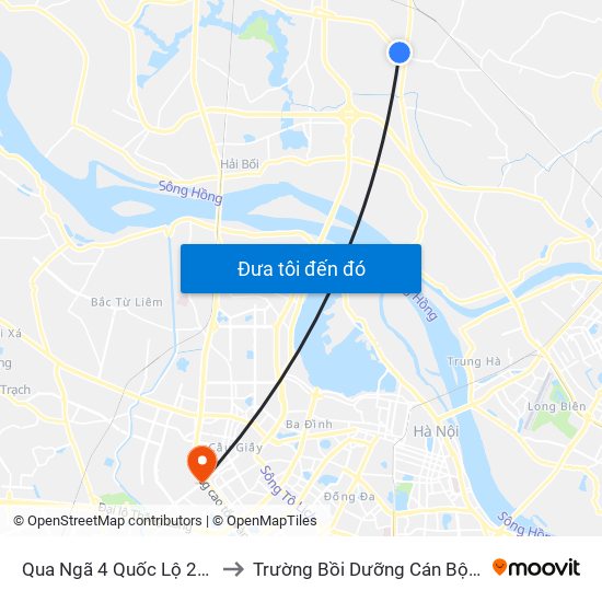 Qua Ngã 4 Quốc Lộ 23b - Quốc Lộ 3 to Trường Bồi Dưỡng Cán Bộ Giáo Dục Hà Nội map