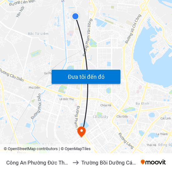 Công An Phường Đức Thắng - Đường Đông Ngạc to Trường Bồi Dưỡng Cán Bộ Giáo Dục Hà Nội map