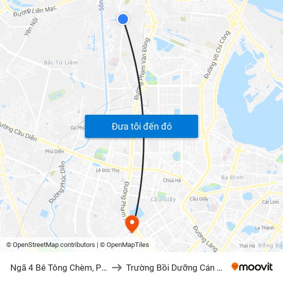 Ngã 4 Bê Tông Chèm, Phường Đông Ngạc to Trường Bồi Dưỡng Cán Bộ Giáo Dục Hà Nội map