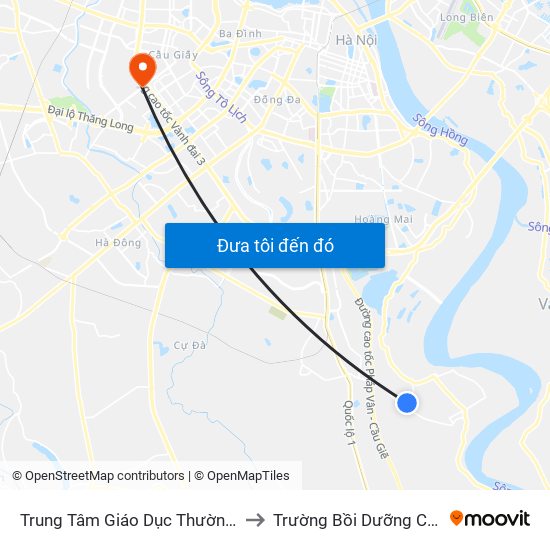 Trung Tâm Giáo Dục Thường Xuyên Đông Mỹ - Ngũ Hiệp to Trường Bồi Dưỡng Cán Bộ Giáo Dục Hà Nội map