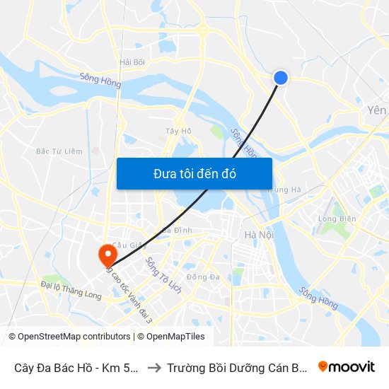 Cây Đa Bác Hồ - Km 5+800 Quốc Lộ 3 to Trường Bồi Dưỡng Cán Bộ Giáo Dục Hà Nội map