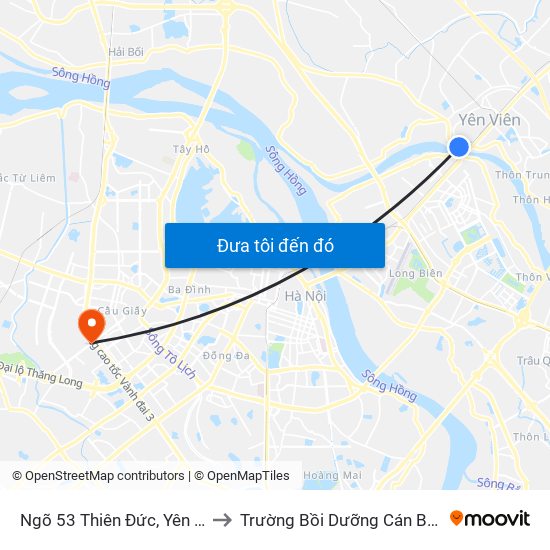 Ngõ 53 Thiên Đức, Yên Viên - Quốc Lộ 3 to Trường Bồi Dưỡng Cán Bộ Giáo Dục Hà Nội map