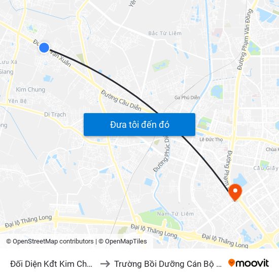 Đối Diện Kđt Kim Chung - Di Trạch to Trường Bồi Dưỡng Cán Bộ Giáo Dục Hà Nội map