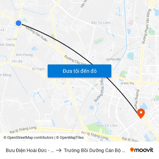 Bưu Điện Hoài Đức - Quốc Lộ 32 to Trường Bồi Dưỡng Cán Bộ Giáo Dục Hà Nội map