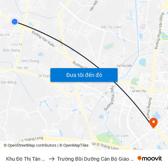 Khu Đô Thị Tân Tây Đô to Trường Bồi Dưỡng Cán Bộ Giáo Dục Hà Nội map