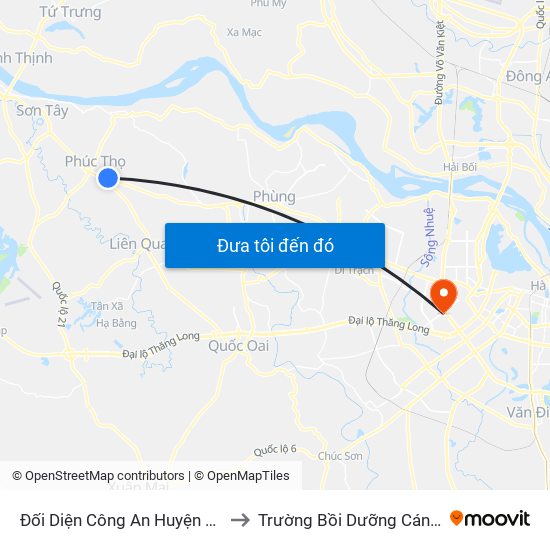 Đối Diện Công An Huyện Phúc Thọ - Quốc Lộ 32 to Trường Bồi Dưỡng Cán Bộ Giáo Dục Hà Nội map