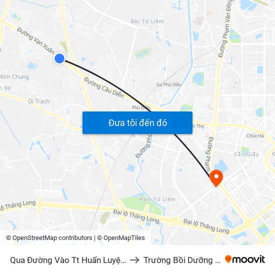 Qua Đường Vào Tt Huấn Luyện Thể Thao Quốc Gia I - Quốc Lộ 32 to Trường Bồi Dưỡng Cán Bộ Giáo Dục Hà Nội map