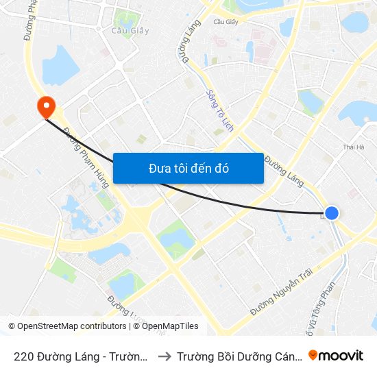 220 Đường Láng - Trường Đảng Lê Hồng Phong to Trường Bồi Dưỡng Cán Bộ Giáo Dục Hà Nội map