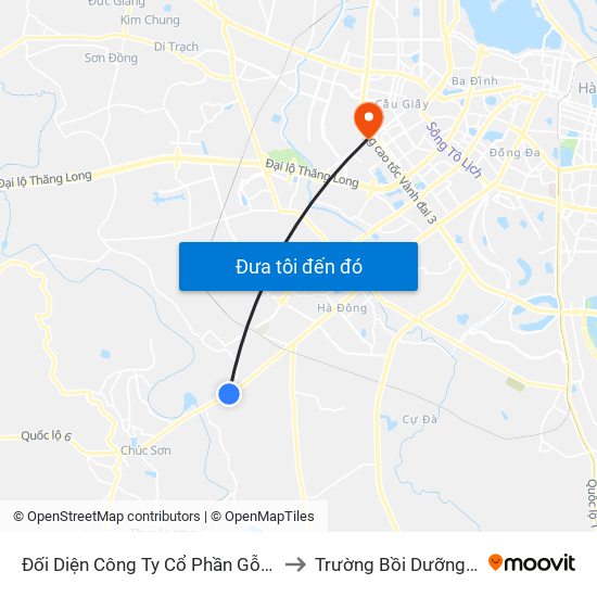 Đối Diện Công Ty Cổ Phần Gỗ Thép Đại Lộc (Đồng Mai) - Quốc Lộ 6 to Trường Bồi Dưỡng Cán Bộ Giáo Dục Hà Nội map