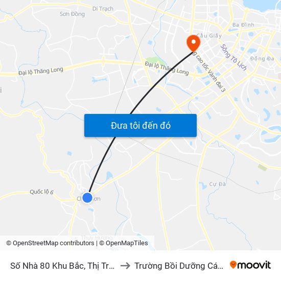Số Nhà 80 Khu Bắc, Thị Trấn Chúc Sơn - Quốc Lộ 6 to Trường Bồi Dưỡng Cán Bộ Giáo Dục Hà Nội map