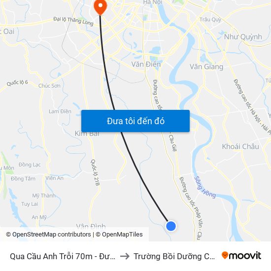 Qua Cầu Anh Trỗi 70m - Đường Trục Huyện Thao Chính to Trường Bồi Dưỡng Cán Bộ Giáo Dục Hà Nội map