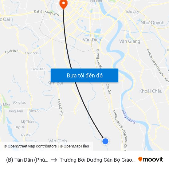 (B) Tân Dân (Phú Xuyên) to Trường Bồi Dưỡng Cán Bộ Giáo Dục Hà Nội map